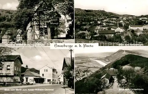 AK / Ansichtskarte Porta_Westfalica Hauptstrasse Fernsehturm Markt Kaiser Wilhelm Denkmal Blick vom Fernsehturm Porta_Westfalica