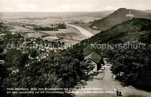 AK / Ansichtskarte Porta_Westfalica Blick vom Bismarckturm auf Jacobsberg Bismarckburg und Kaiser Wilhelm Denkmal Porta_Westfalica
