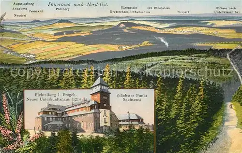 AK / Ansichtskarte Oberwiesenthal_Erzgebirge Panorama Fichtelberg Neues Unterkunftshaus Oberwiesenthal Erzgebirge