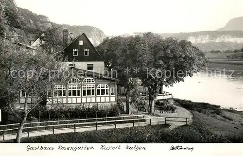 AK / Ansichtskarte Rathen_Saechsische Schweiz Gasthaus Rosengarten Elbepartie Rathen Saechsische Schweiz