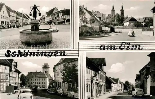 AK / Ansichtskarte Schoeningen Brunnen Kirche Rathaus Strasse Schoeningen
