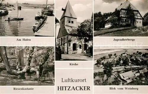 AK / Ansichtskarte Hitzacker_Elbe Hafen Kirche Jugendherberge Riesenkastanie Panorama Hitzacker Elbe