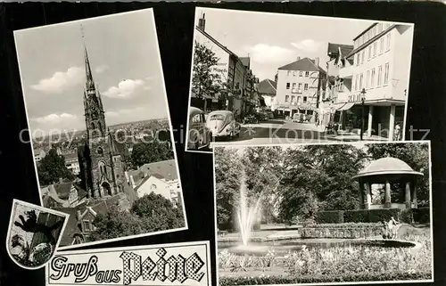 AK / Ansichtskarte Peine Kirche Strassenpartie Park Fontaine Peine