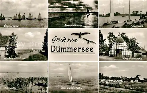 AK / Ansichtskarte Duemmer_Diepholz Segelregatta Abendstimmung Anlegestelle Niedersachsenhaus Altes Bauernhaus Duemmersee Jolle Zeltstadt Duemmer Diepholz