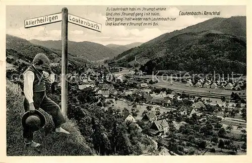 AK / Ansichtskarte Lautenbach_Durbach Panorama Wegweiser Lautenbach Durbach