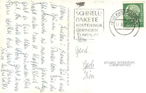 AK / Ansichtskarte Paderborn Kamp Liboriusbrunnen Rathaus Paderanlagen Dom Franziskanerkirche Wappen Paderborn