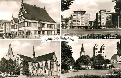 AK / Ansichtskarte Paderborn Rathaus Westerntor Dom Paderanlagen Paderborn