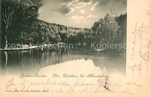 AK / Ansichtskarte Baden Baden Waldsee Mondschein Baden Baden