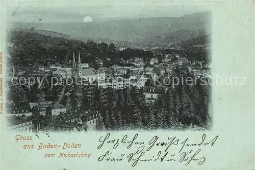 AK / Ansichtskarte Baden Baden Panorama vom Michaelsberg Mondschein Baden Baden