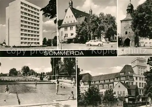AK / Ansichtskarte Soemmerda Schwimmbad Hochhaus VEB Bueromaschinenfabrik Rathaus  Soemmerda