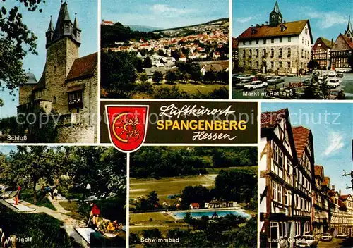 AK / Ansichtskarte Spangenberg_Hessen Schloss Markt Rathaus Schwimmbad Minigolf Lange Gasse Spangenberg Hessen