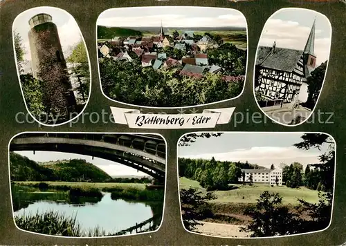 AK / Ansichtskarte Battenberg_Eder Panorama Turm Kirche Weiher Battenberg Eder