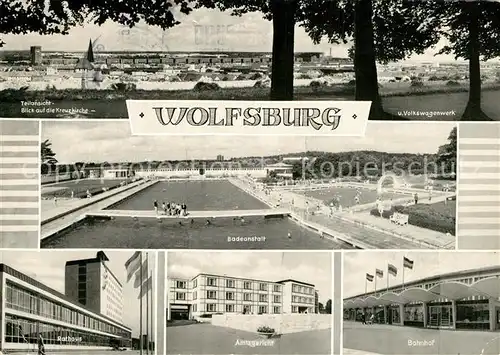 AK / Ansichtskarte Wolfsburg Rathaus Amtsgericht Bahnhof Badeanstalt Volkswagenwerk Kirche Wolfsburg