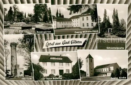 AK / Ansichtskarte Bad_Eilsen Rosengarten Georg Wilhelm Haus Schwefelquelle Ida Turm Haus Bokeloh Ev Kirche Bad_Eilsen