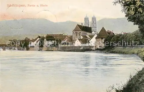 AK / Ansichtskarte Saeckingen_Rhein Panorama Kirche Saeckingen Rhein