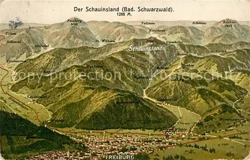 AK / Ansichtskarte Schauinsland Panoramakarte mit Freiburgblick Schauinsland