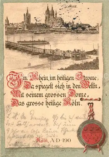 AK / Ansichtskarte Koeln_Rhein Koelner Dom Rheinpartie Koeln_Rhein