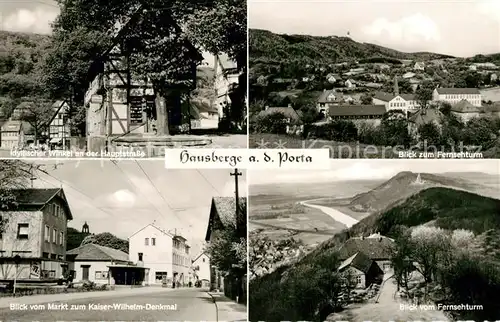 AK / Ansichtskarte Hausberge Idyllischer Winkel an der Hauptstrasse Fernsehturm Markt Panorama Hausberge