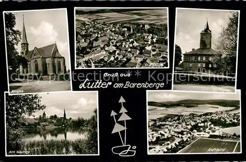 AK / Ansichtskarte Lutter_Barenberge Kirche Fliegeraufnahmen Domaene Weiher  Lutter Barenberge