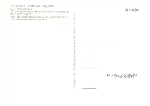 AK / Ansichtskarte Koenigswinter Panorama Hotel Cafe Jaegerhof Gastraum Koenigswinter