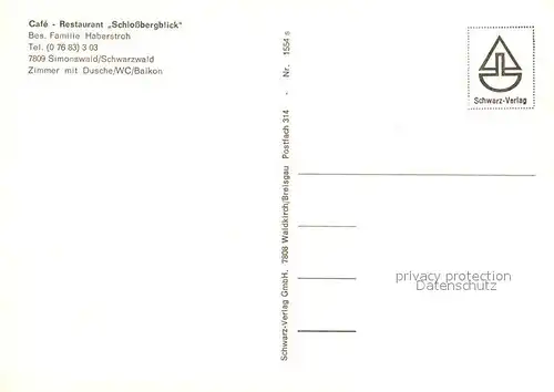 AK / Ansichtskarte Simonswald_Simonswaeldertal Cafe Restaurant Schlossbergblick 