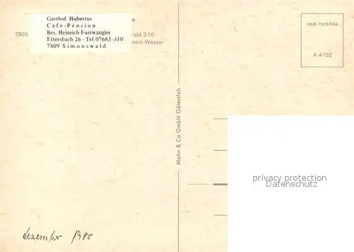 AK / Ansichtskarte Simonswald_Simonswaeldertal Gasthof Hubertus Gartenterrasse 