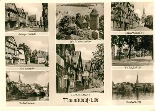 AK / Ansichtskarte Dannenberg_Elbe Lange Str Markt Kolkbruecke Waldemarturm Fischer Str Schlossgraben Bahnhofstr Hochwasser Dannenberg Elbe