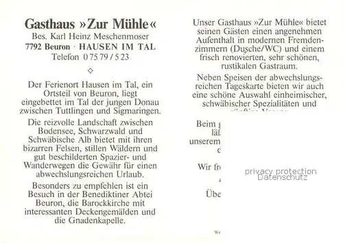 AK / Ansichtskarte Beuron_Donautal Gasthaus zur Muehle Gaststube Beuron Donautal