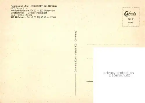 AK / Ansichtskarte Gifhorn Restaurant Am Heidsee Gifhorn