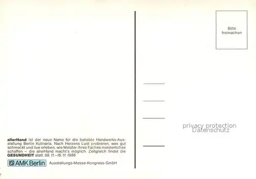 AK / Ansichtskarte Berlin allerHand Handwerks Ausstellung Berlin Kulinaria Berlin