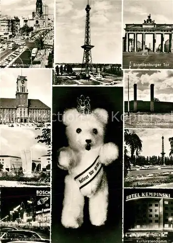AK / Ansichtskarte Berlin Gedaechtniskirche Funkturm Brandenburger Tor Olympiastadion Denkmal der Luftbruecke Sommergarten Kurfuerstendamm Hotel Kempinski Berlin
