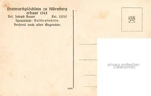 AK / Ansichtskarte Nuernberg Bratwurstgloecklein zu Nuernberg Historische Gaststaette Nuernberg