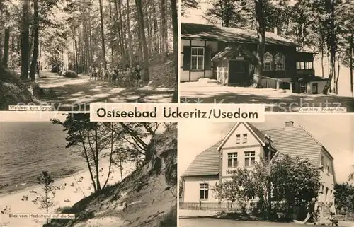 AK / Ansichtskarte ueckeritz_Usedom Waldweg zum Strand Gaststaette Fischerhuette Postamt Meerblick ueckeritz Usedom