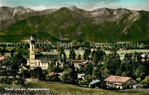 AK / Ansichtskarte Elbach_Miesbach Ortsansicht mit Kirche Alpenpanorama Elbach Miesbach