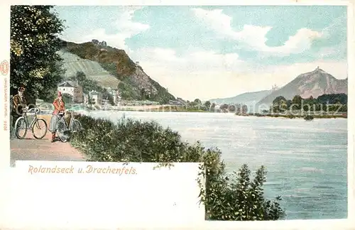 AK / Ansichtskarte Rolandseck Uferweg am Rhein mit Drachenfels Kuenstlerkarte Rolandseck