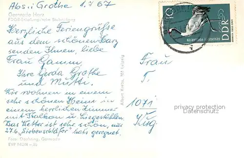 AK / Ansichtskarte Gernrode_Harz FDGB Erholungsheim Stubenberg Gernrode Harz