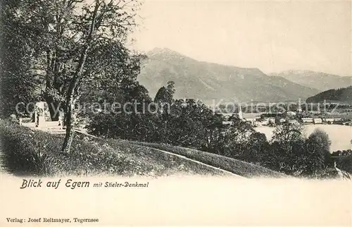 AK / Ansichtskarte Egern_Tegernsee Landschaftspanorama mit Stieler Denkmal Alpen Egern Tegernsee