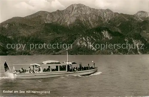 AK / Ansichtskarte Kochel_See Fahrgastschiff Blick zum Herzogstand Bayerische Alpen Kochel_See