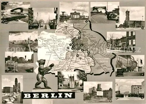 AK / Ansichtskarte Berlin Kongresshalle Friedrichstr Brandenburger Tor Bornholmer Str Altes Rathaus Bernauer Str Sandkrug Bruecke Heinrich Heine Str Oberbaum Bruecke Luftbrueckendenkmal Gedaechtniskirche Chaussee Str Potsdamer Platz Berlin