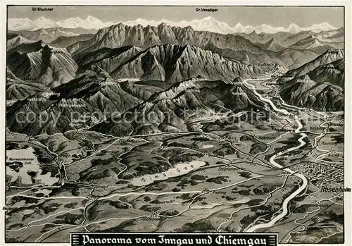 AK / Ansichtskarte Chiemgau Panoramakarte mit Inngau Chiemgau