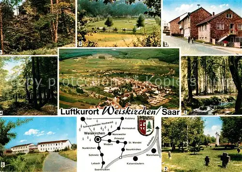 AK / Ansichtskarte Weiskirchen_Saar Hoher Felsen Jugendherberge Holzbachtal Ehrenfriedhof Minigolf Harfenfichte Schullandheim Weiskirchen Saar