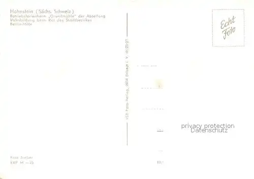 AK / Ansichtskarte Hohnstein_Saechsische_Schweiz Betriebsferienheim Grundmuehle Hohnstein_Saechsische