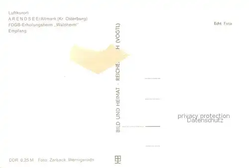 AK / Ansichtskarte Arendsee_Altmark FDGB Erholungsheim Waldheim Empfang Arendsee Altmark
