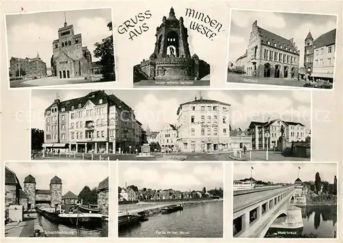 AK / Ansichtskarte Minden_Westfalen Dom Kaiser Wilhelm Denkmal Rathaus Stadteingang Schachtschleuse Weserpartie Weserkreuz Minden_Westfalen