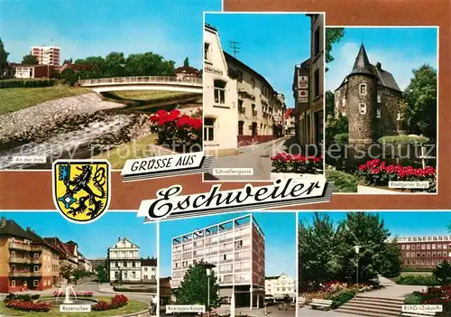 AK / Ansichtskarte Eschweiler_Rheinland An der Inde Schnellengasse Roetgener Burg Rosenallee Kreissparkasse BIAG Zukunft Eschweiler_Rheinland