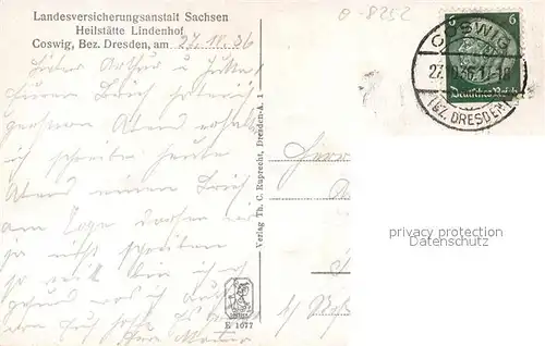 AK / Ansichtskarte Coswig_Sachsen Heilstaette Lindenhof Coswig Sachsen
