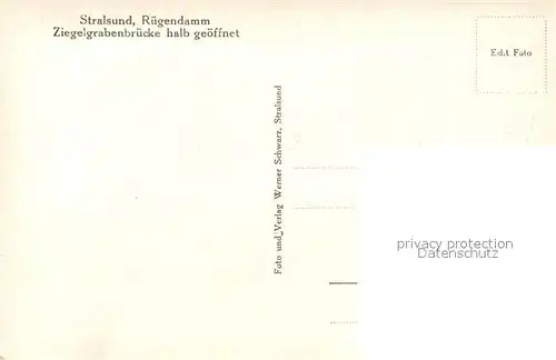 AK / Ansichtskarte Stralsund_Mecklenburg_Vorpommern Ruegendamm Ziegelgrabenbruecke Stralsund_Mecklenburg