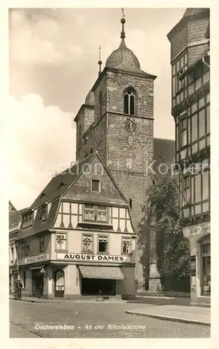 AK / Ansichtskarte Oschersleben_Bode Partie an der Nicolaikirche Oschersleben_Bode