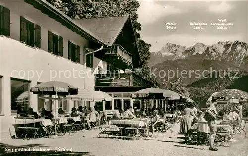 AK / Ansichtskarte Garmisch Partenkirchen Berggasthof Eckbauer Terrasse Blick zum Karwendelgebirge Garmisch Partenkirchen