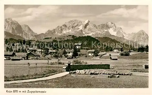 AK / Ansichtskarte Kruen Landschaftspanorama mit Zugspitzmassiv Wettersteingebirge Kruen